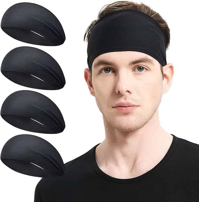 MARKEEP Running Headbands for Men（4 or 6 Pack, Mens Stretchy Headband for Football,Cycling,Basketball,Yoga,Fitness Workout...