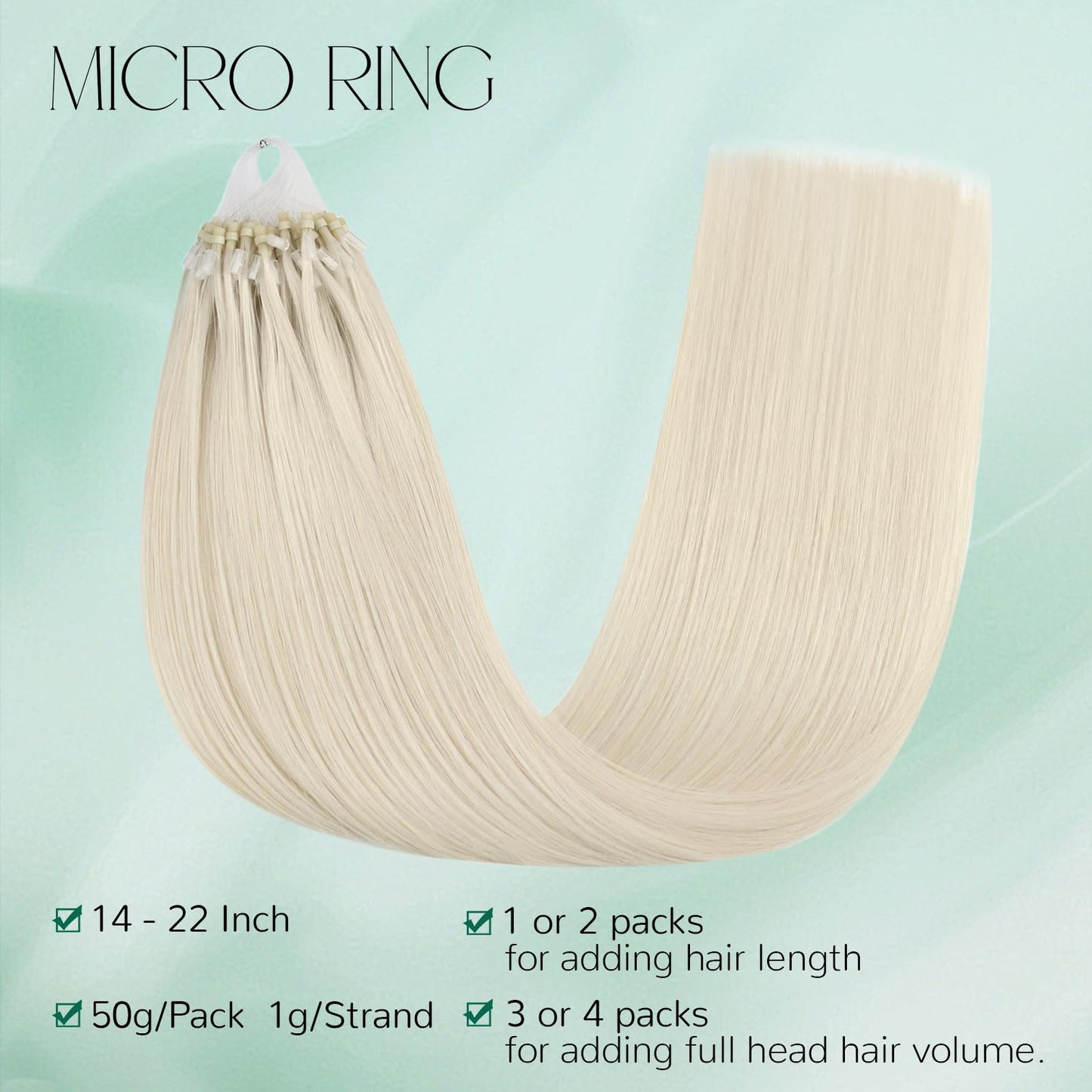 Easyouth Micro Extensions Human Hair Blonde Micro beads Hair Extensions White Blonde 20 Inch 50g 50s Micro Link Hair Extension H