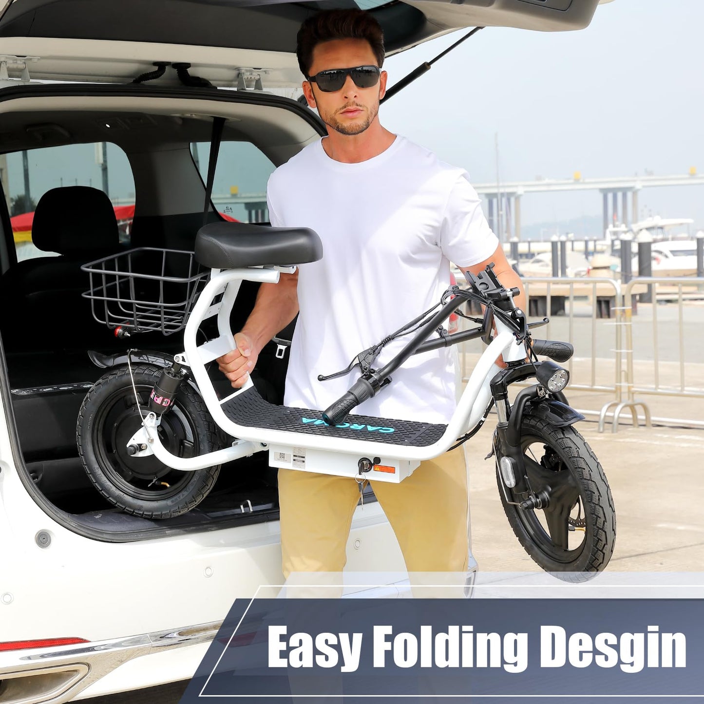 Caroma Peak 1200W Electric Scooter with Seat, 14" Fat Tire, 500Wh Battery, 30 Miles Range, 20MPH Top Speed, Foldable Electric Scooters for Adults, Shock Absorbing Electric Bike for Commuting