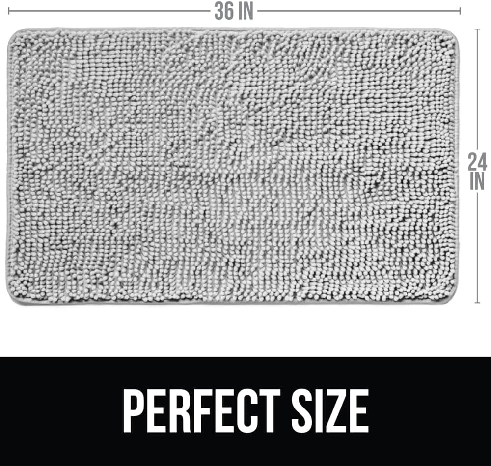 KANGAROO Bathroom Rugs, Chenille Soft Absorbent Bath Rug, Shaggy Shower Mat, Quick Dry Machine Wash Bathmat, Plush Carpet Mats for Tub, Bathtub and Room Home Decor Accessories, 36x24, Light Gray