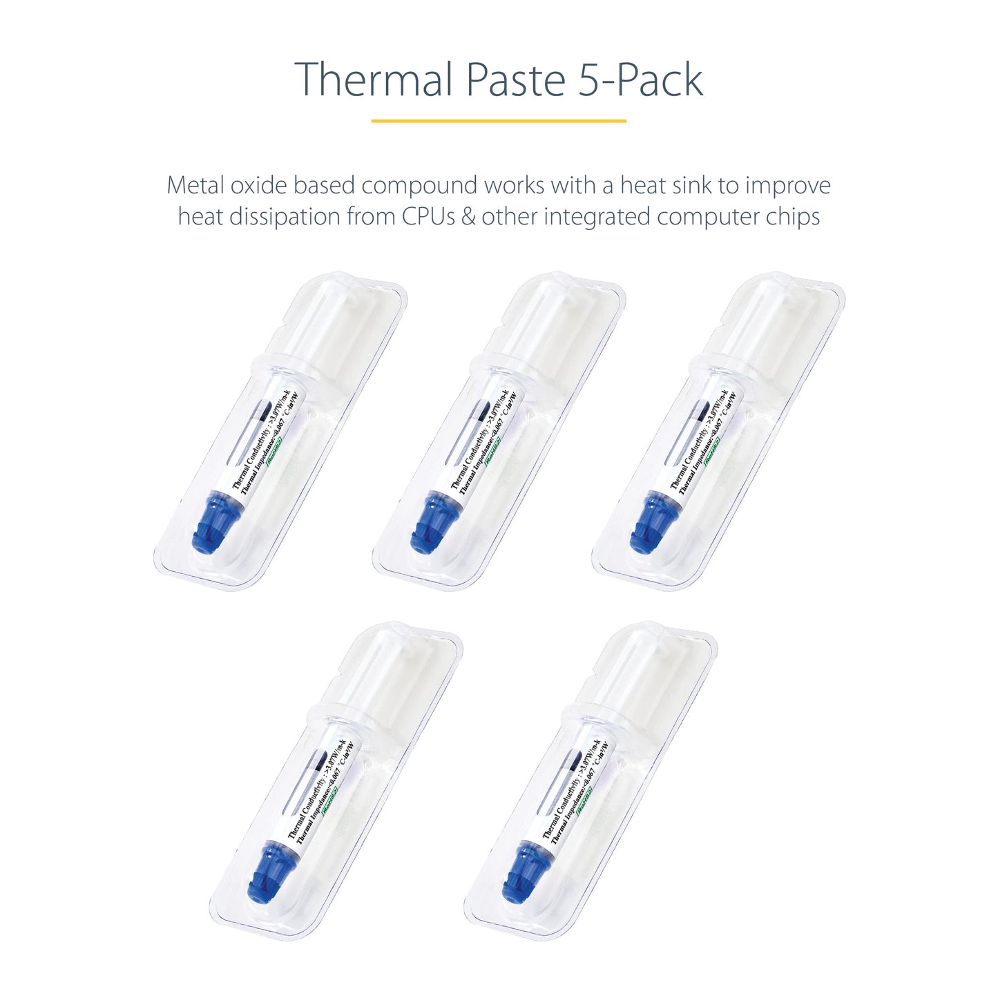 Startech.Com Thermal Paste, Metal Oxide Compound, Pack Of 5 Re-Sealable Syringes (1.5G / Each), Cpu/Gpu Thermal Grease Paste (Si