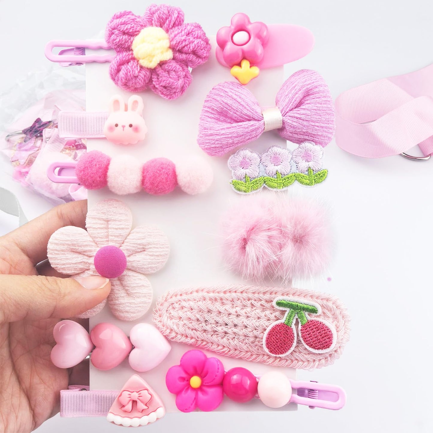 Baby Girl's Hair Clips Cute Hair Bows Baby Elastic Hair Ties Hair Accessories Ponytail Holder Hairpins Set for ittle Girls Teens Toddlers,48 pieces Pack (Grey & Light Pink)