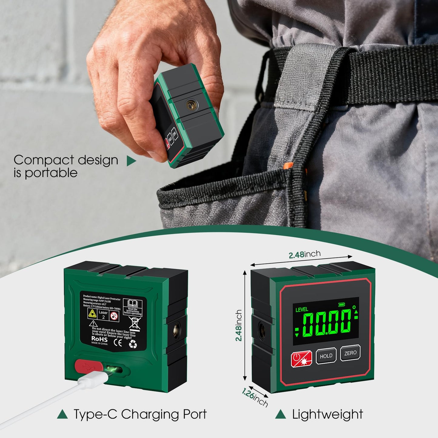 Ohcans Digital Angle Finder 4 Side Strong Magnetic Digital Angle Gauge for Table Saw&Woodworking,LCD Display Level Box Measuring Tool,Electronic Laser Backlight Inclinometer for Construction,Machinery