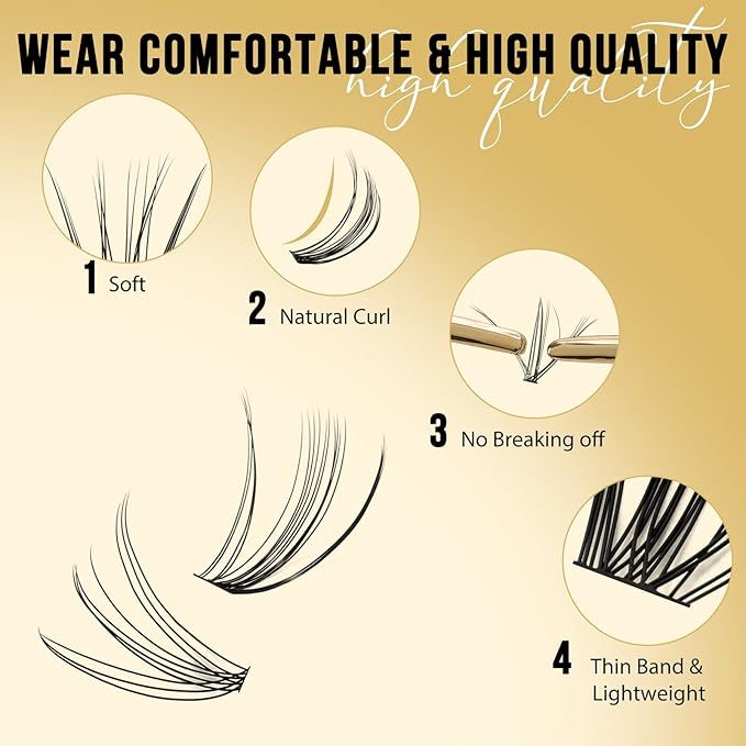 QUEWEL Lash Clusters 320Pcs Cluster Lashes 10D+20D D Curl Lash Cluster Eyelash Extensions Mix12-18mm Individual Eyelashes Clusters Wispy Lash Clusters Thin Band Soft to Use at Home(10D+20D D Mix12-18)
