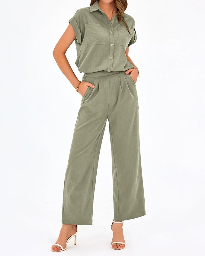 PRETTYGARDEN Womens 2 Piece sets Summer Cap Sleeve Tops Palazzo Pants Dressy Casual Vacation Travel Outfits Tracksuits