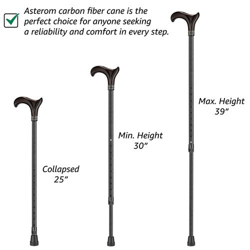 Asterom Carbon Fiber Cane - Lightweight, Ergonomic, Adjustable - Walking Canes for Men & Women, Carbon Walking Cane, Cool Walking Sticks for Seniors (Derby)