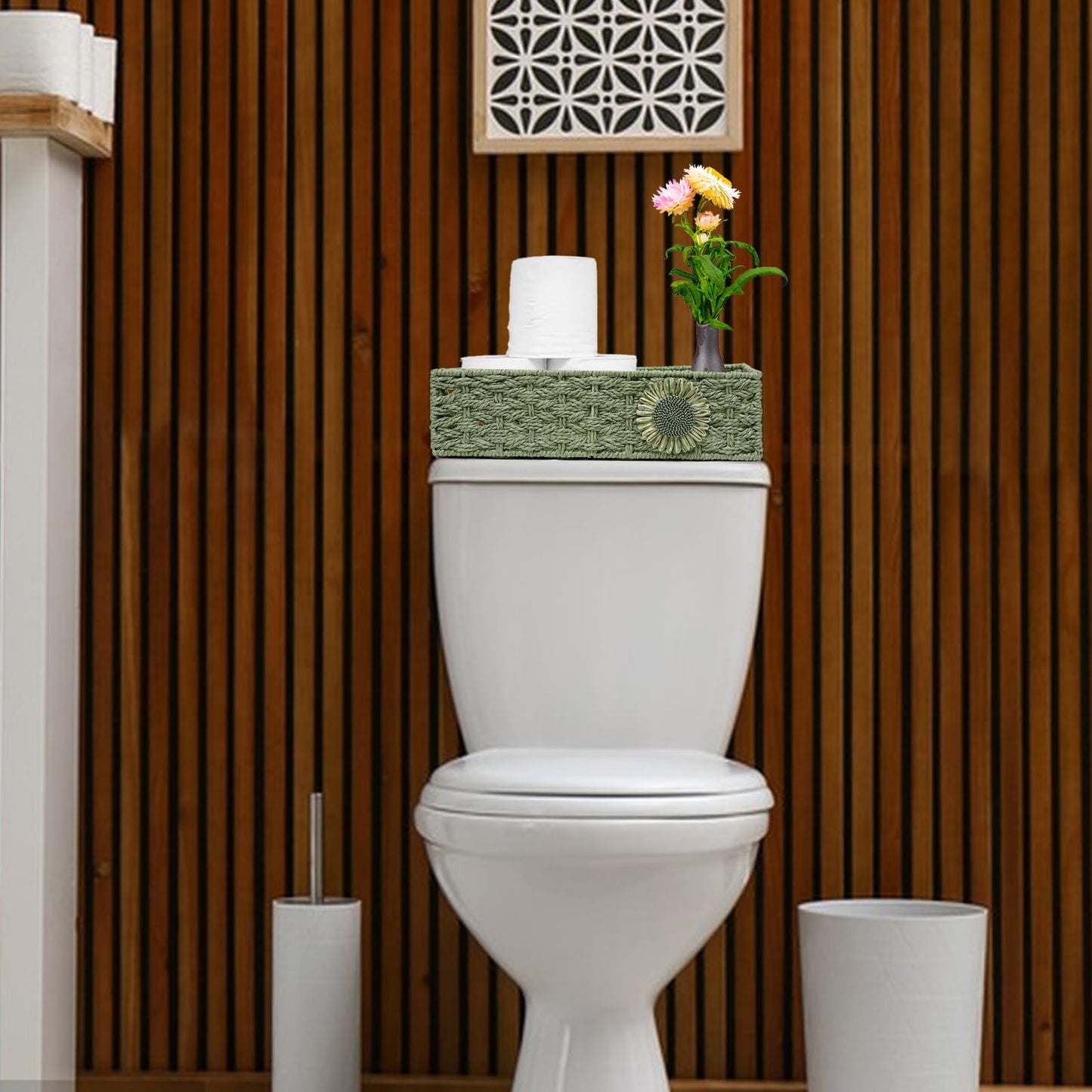 DUOER Toilet Paper Basket for Tank Top Bathroom Organizer - Green