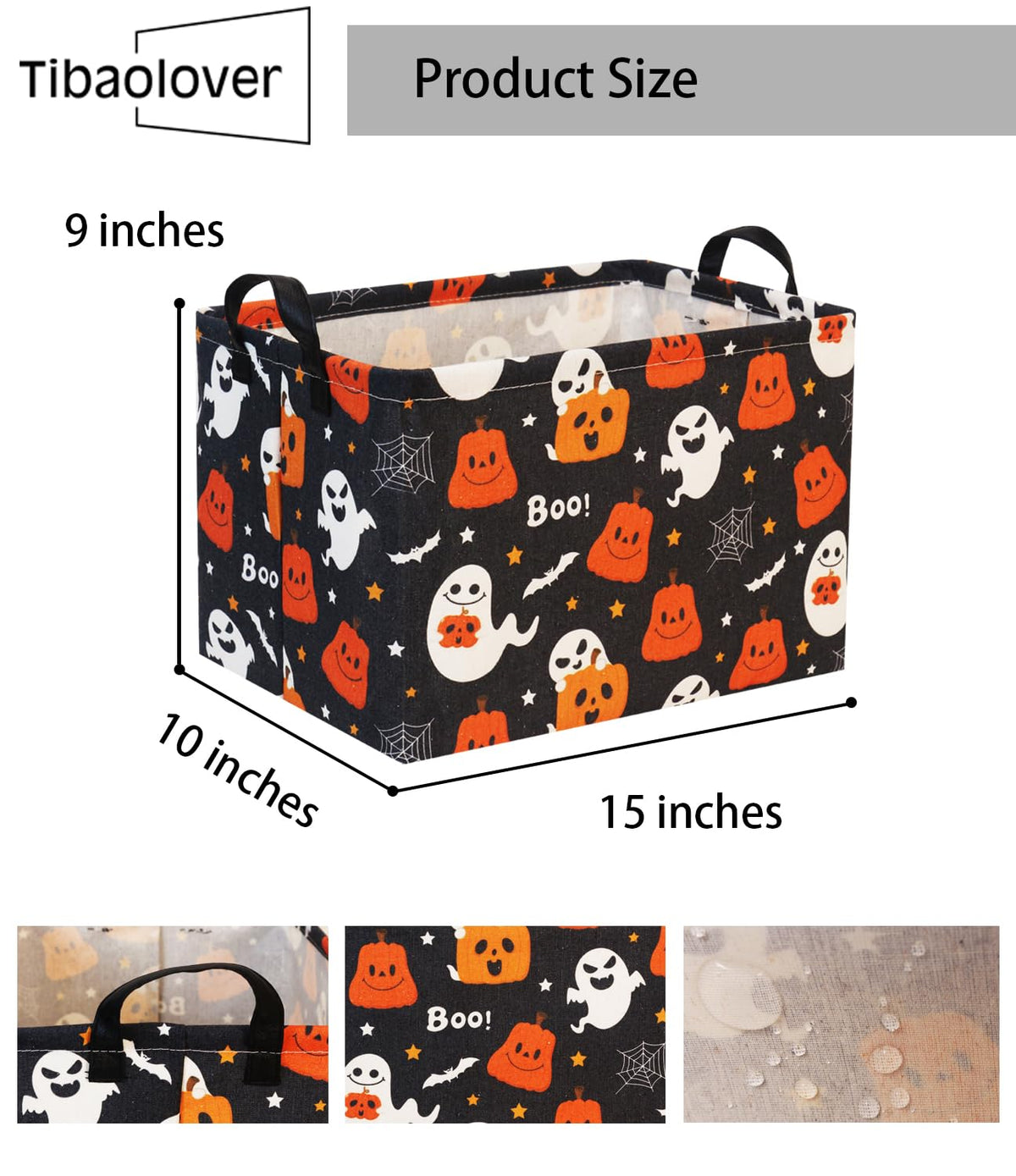 TIBAOLOVER Halloween Basket Cute Halloween Baskets for Kids Pumpkin Halloween Basket Rectangular Toy Storage Bin Organizer Box Room Decor for Halloween Parties(Black Halloween)