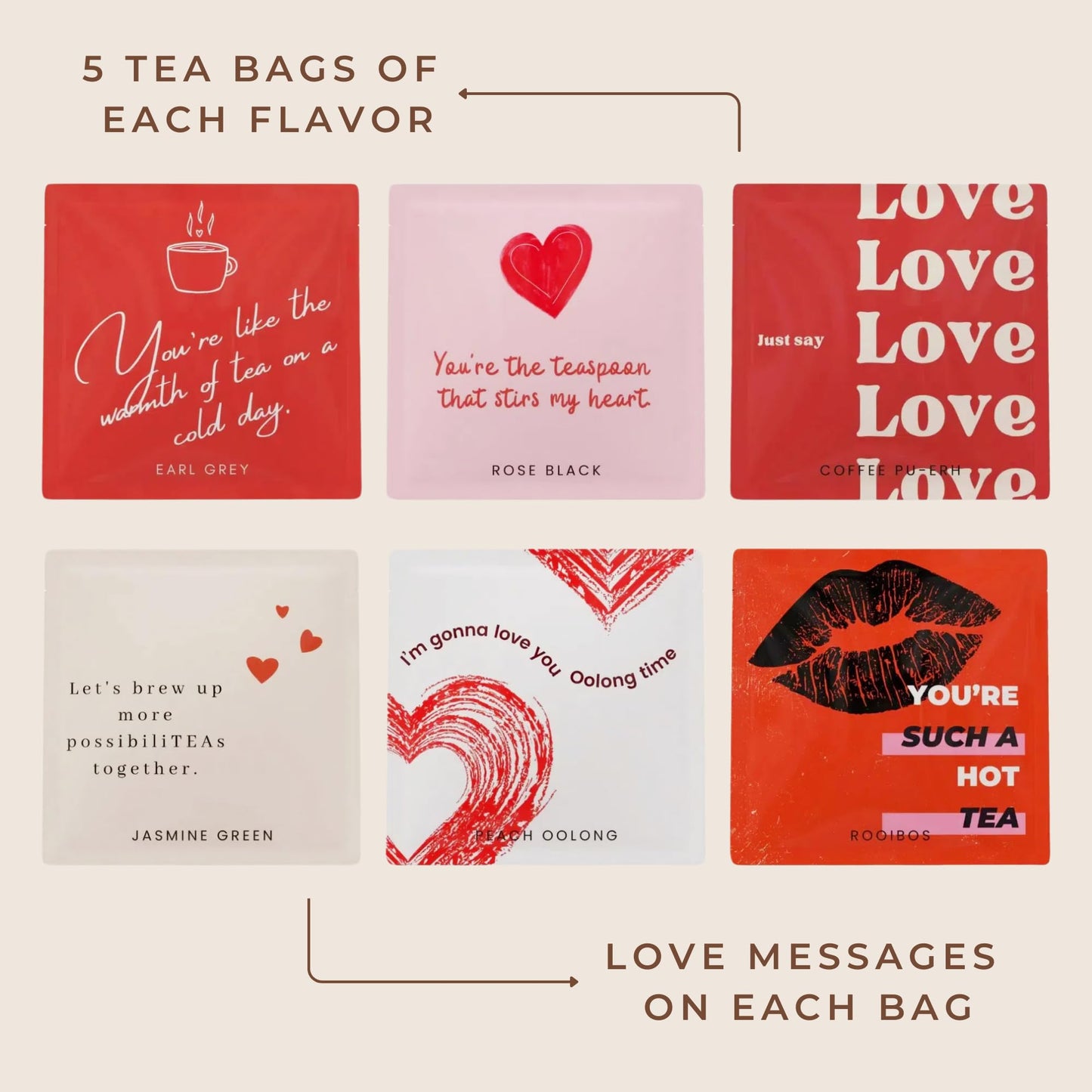 Love Is Brewing Tea Set by TEASAYS, Romantic Gift with Love Messages, 30 Premium Whole Leaf Tea Bags, Tea Sampler for Her, Him, Girlfriend, Boyfriend, Wife, Husband, Partner, Valentine, Date, Anniversary