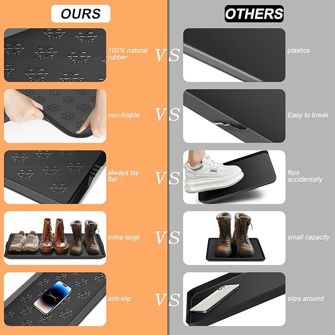 Azadx Heavy Duty Boot Tray Large Shoe Mat Tray for Entryway Multipurpose Shoe Trays for Entryway Indoor Mats Durable Waterproof Rubber Mud Mat Trays for Front Door Non Slip Shoes Mats 16x32 Inch