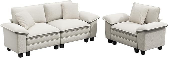PHI VILLA Cloud Modular Couches Sets, 2 Pieces Sectional Sofa Set with Loveseat, 3-Seater Comfy Couch for Living Room Apartment, Chenille Fabric, Beige