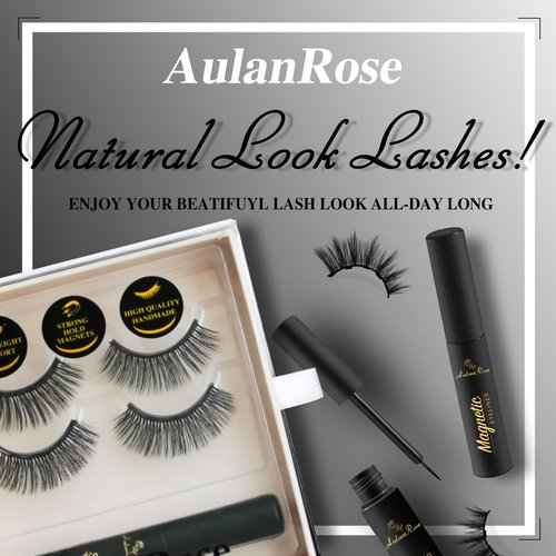 AulanRose Magnetic Eyelashes Natural Look,3D Volume MIX Magnetic Lashes with Eyeliner Kit, Reusable Fake Eye Lash, Cruelty-Free & Vegan, Strongest Waterproof Liquid Liner
