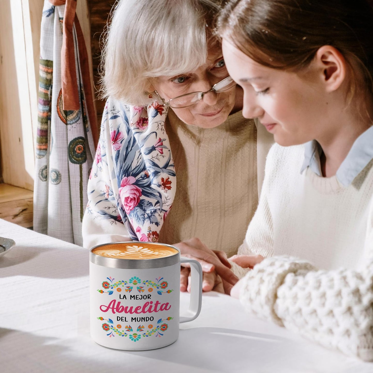 Qtencas Abuela Gifts, Grandma Gifts, La Mejor Abuelita Del Mundo 14 Oz Insulated Coffee Mug, Abuelita Gift in Spanish for Mothers Day Birthday Christmas, Abuela Mug Gift for Grandma In Spanish