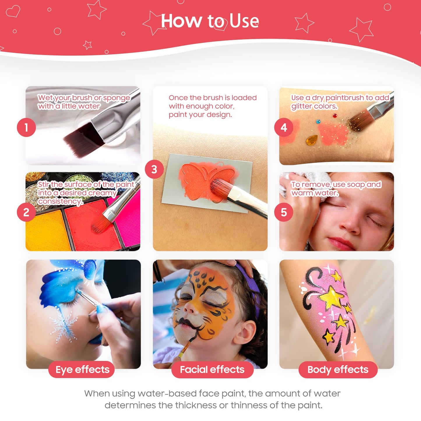 Pintada 42 Color Face Painting Kit for Kids - Non Toxic Water Activated Face Paint Palette With Stencils, Brush, Gems. For Carnival, Halloween, Costume Makeup and Any Creative Activity with Kids