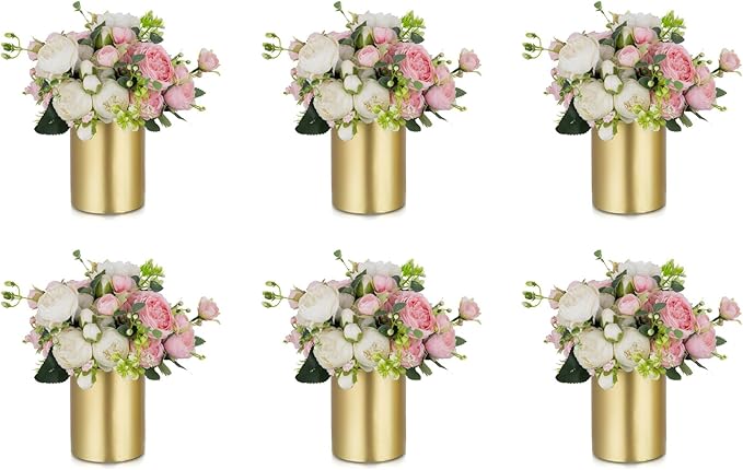 NUPTIO Gold Vases for Centerpieces Wedding: 6 Pcs 5.1 inch Tall Metal Flower Vase Flowers Stand Wedding Centerpieces for T...