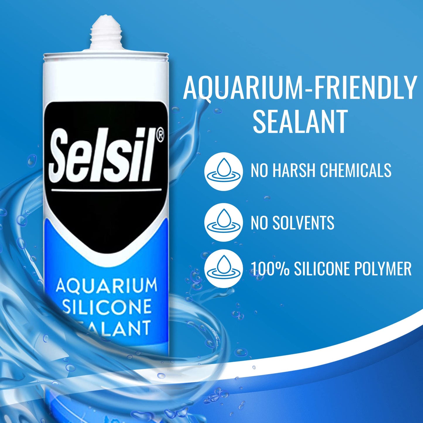 SELSIL Aquarium Silicone Clear Sealant - High Elasticity, Safe for Fish, Solvent-Free, Ozone-Resistant, Transparent 10.14 Fl Oz, 1 Pack