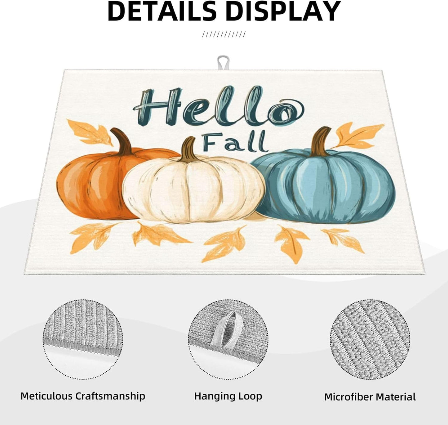 Dish Drying Mat for Kitchen Pumpkin Fall Leaf Autumn Counter Absorbent Dishes Drainer Microfiber Large 18x24 Inch