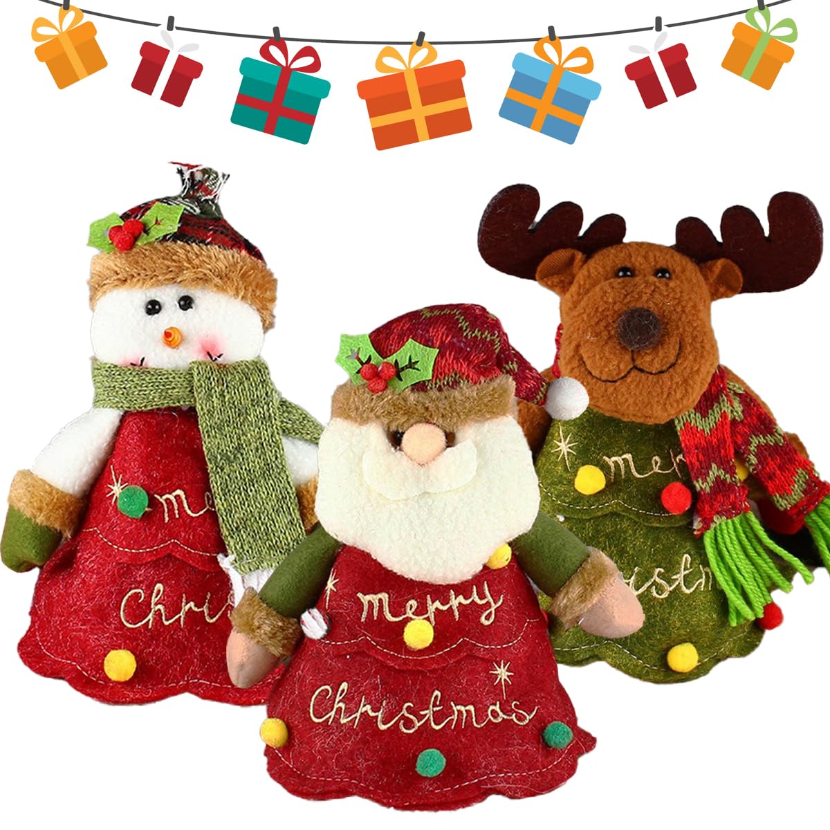 WGXIA 6Pcs Flax Christmas Apple Bags Zipper Reusable 2026 New Chritmas Eva Santa Snowman Snowflake Deer Shaped Apple Candy Bags Bulk Storages For Chritmas Party Decor (B-3pcs)