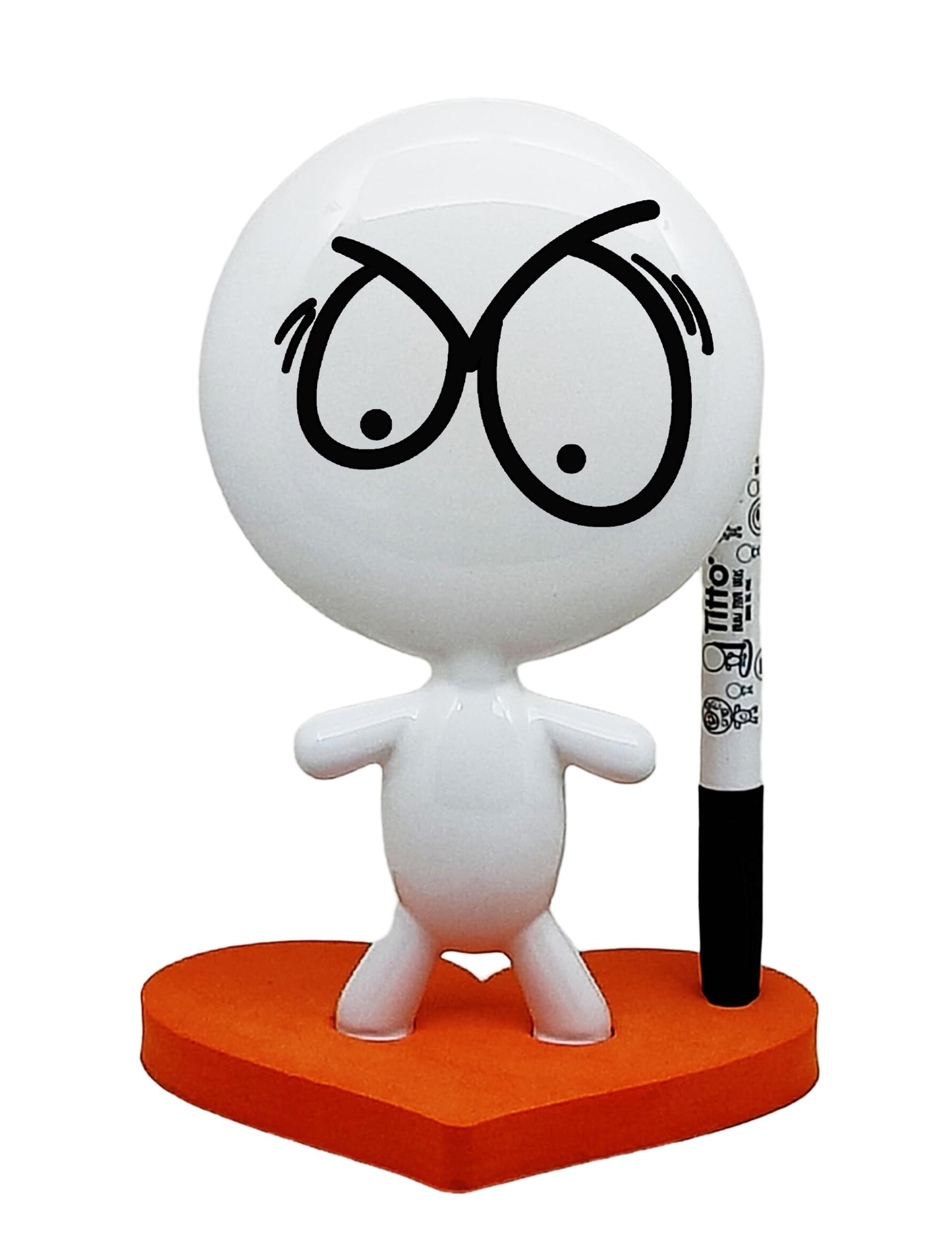 Estudio MW TITTO in Love, Draw Your Ideas - Back to School Gadgets Desk Gifts - Small Desktop Whiteboard Dry Erase - Ceramic Doll - Orange Office - Create Funny Faces (Orange)