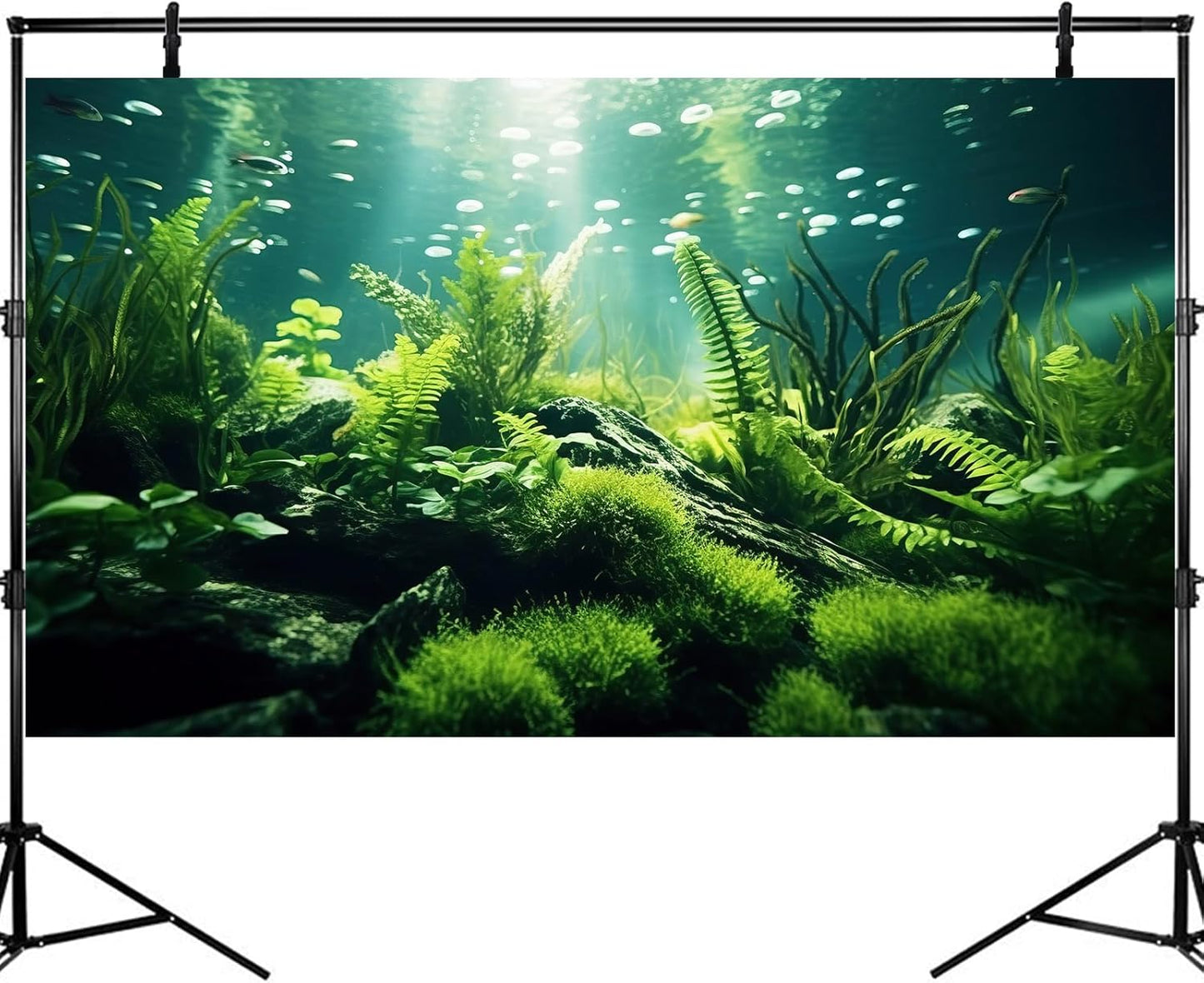 Underwater Fish Tank Background Under The Sea Aquatic Plants Aquarium Background Ocean Floor Rock Terrarium Backgrounds Tropical Fish Green Seaweeds Aquarium Backgrounds for Fish Tank Decor 48x18in