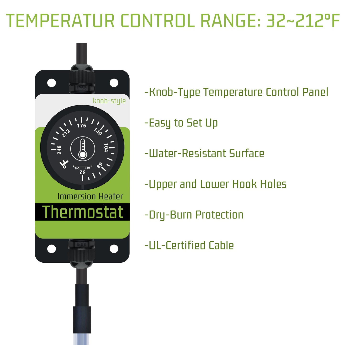 YLboyLIAN 1800W Immersion Water Heater for Pool, Bathtub, Pond/inground/Above Ground/Inflatable Pool, Baptism & Hot Tub – Portable Electric Submersible Heater with Knob-Style Thermostat & GFCI