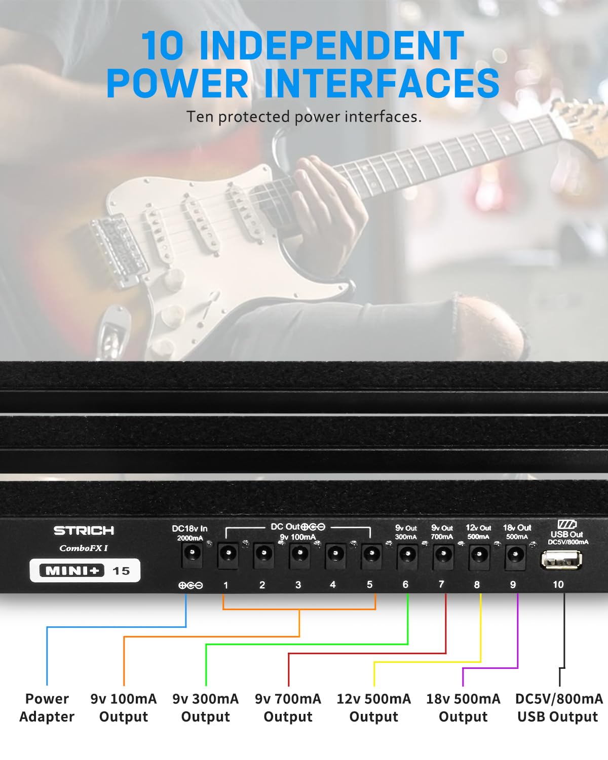 STRICH Guitar Pedal Board PB-MP15 - Lightweight Aluminum 15"x7.8" with Built-in Power Supply, Pedal Cables, Bag, & Hook Loop Strips