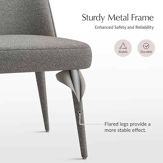 HULALA HOME Modern Dining Chairs Set of 2，Gray Fully Chenille Upholstered Dining Room Chairs Set with Foot Peg, Solid Wood Frame, Armless Kitchen Accent Chairs for Living Room Bedroom Reception
