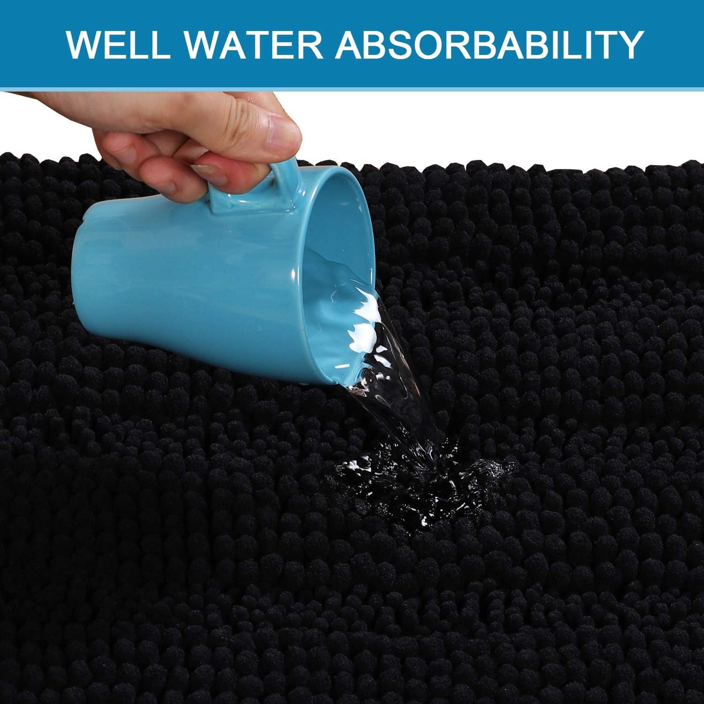 H.VERSAILTEX Bathroom Rugs Bath Mat Runner Rug Non Slip Kitchen Rug Extra Long Bath Rug Runners Oversized 59" x 20" Absorbent Washable Dry Fast Plush Area Rug for Bathroom/Bedroom - Black