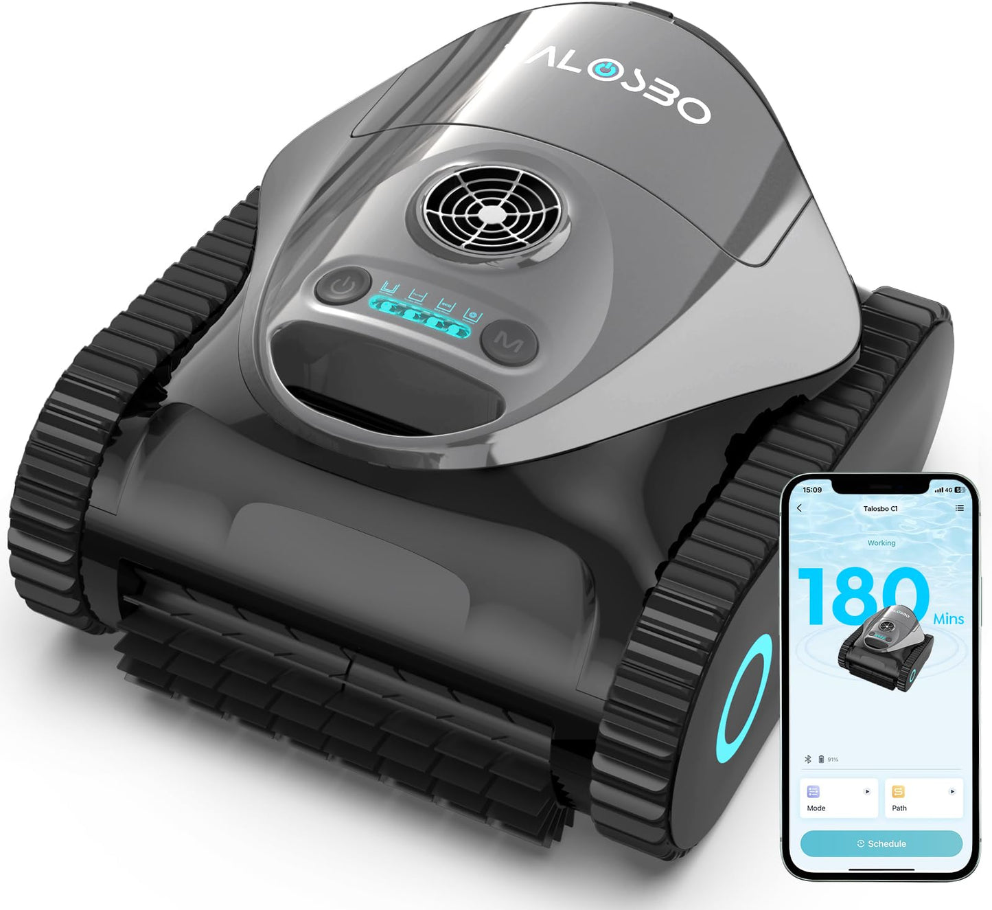 (2026 New) TALOSBO C1 Robotic Pool Cleaner, 180 Mins, Ultra-Strong Suction, Wall & Waterline Cleaning, Pool Vacuum for Inground Pools up to 1615 sq.ft, Dual Filtration, Smart Navigation, App Support
