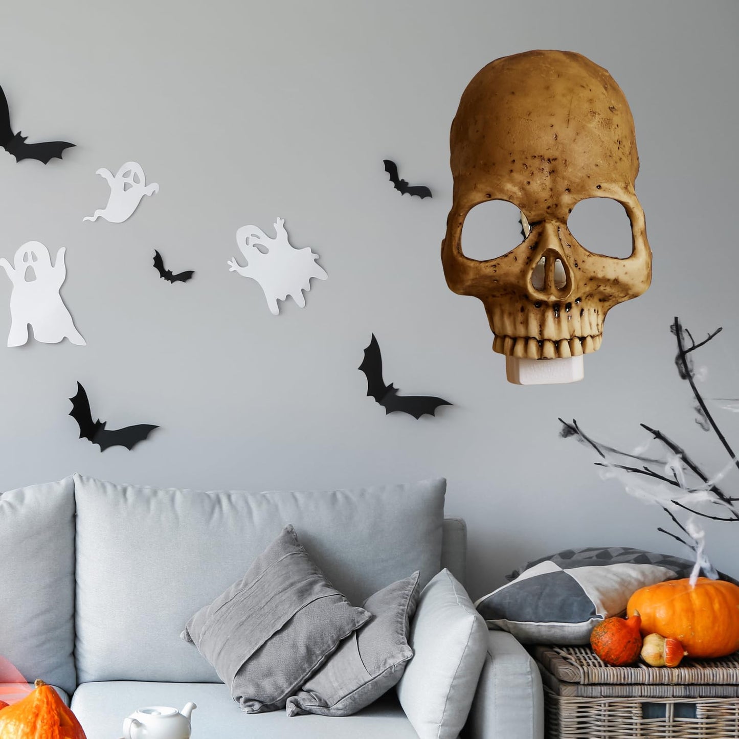 chefensty Human Skull Light Night Light,Halloween Night Light,2023 New Halloween Skull Night Light,Halloween Horrible Light Decoration for Halloween Party and Home Decor (Grey)