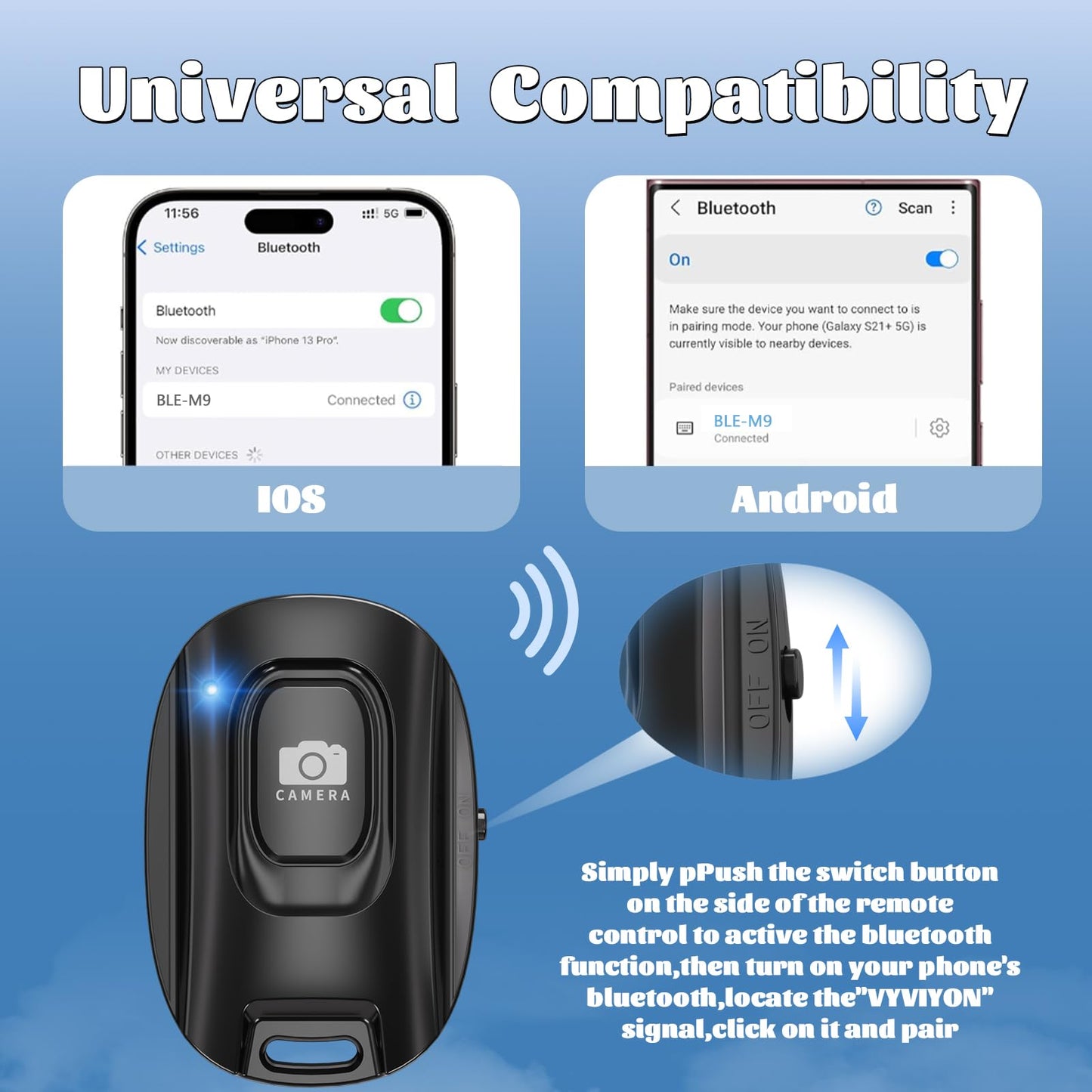 Mairan Rechargeable Wireless Camera Remote Shutter For Iphone And Android Smartphones,2 Pack Bluetooth Phone Remote Control,Self