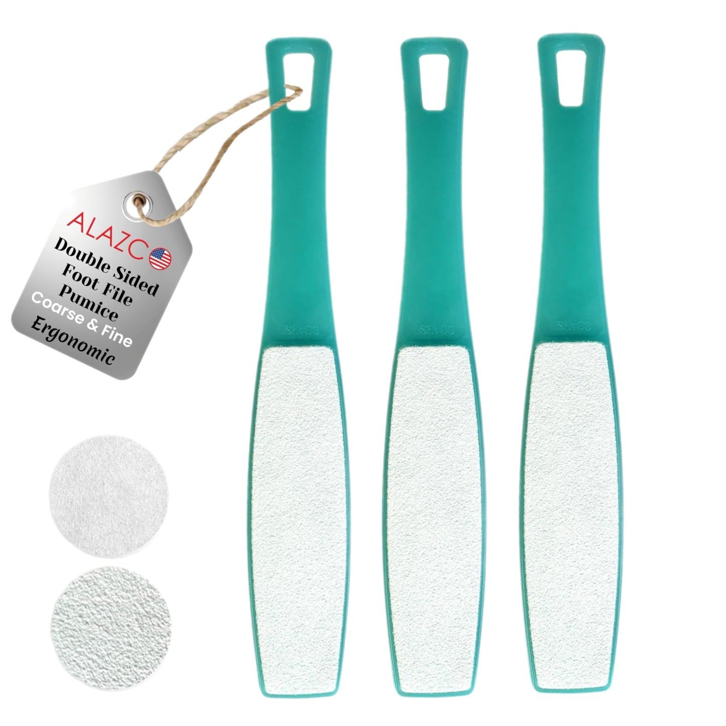 3 ALAZCO Double Sided Foot File Pumice Ergonomic Handle Scrubber Immediate Result Smooth Feet Heel Scraper Exfoliate Buffer Dead