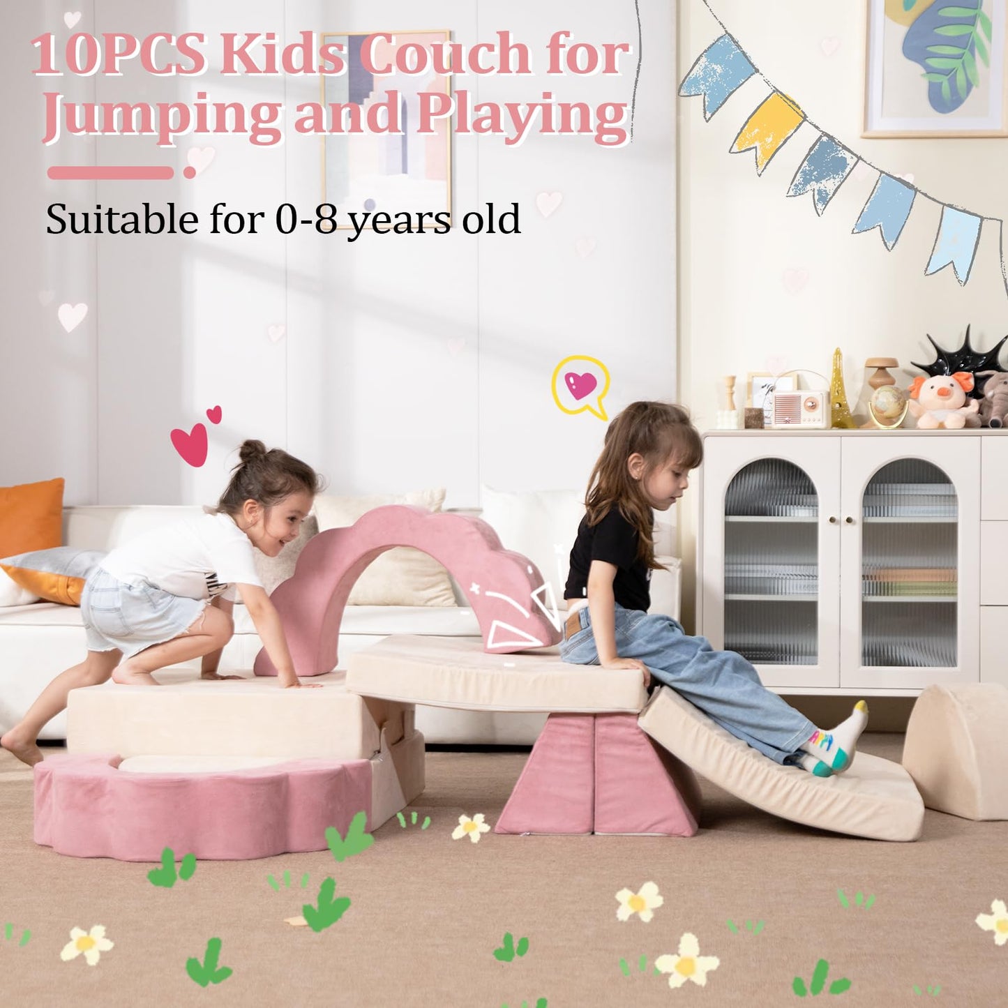 LOAOL Kids Couch 10PCS, Modular Kids Play Couch, Multifunctional Foam Toddler Sofa, Imaginative Convertible Play Sofa for Playroom