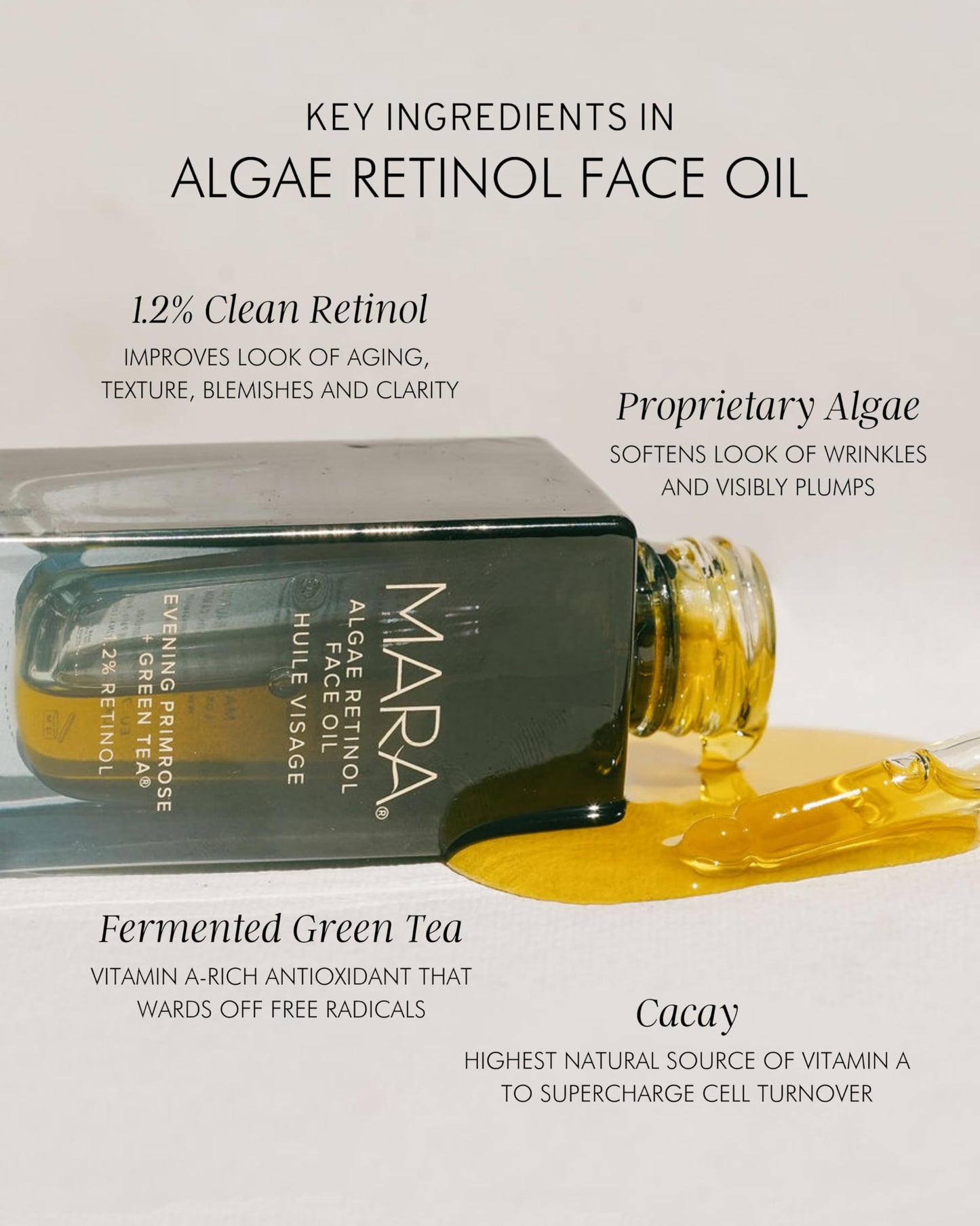 MARA - Natural Evening Primrose + Green Tea Algae Retinol Face Oil | Plant-Based Skin Care | Moisturizes + Soothes Skin To Minim