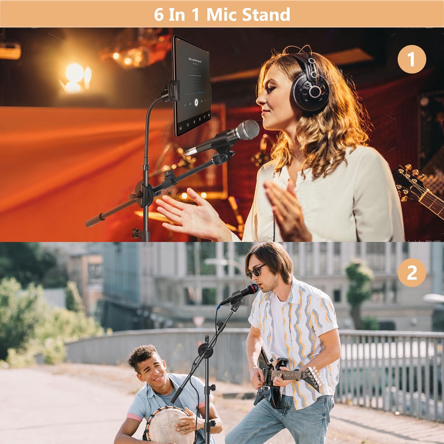 Ramzi Mic Stand,6 In 1 Microphone Stand Floor Boom Mic Stand, Support Boom Gooseneck Mic Clips Tablet Phone Holder Any Combinati