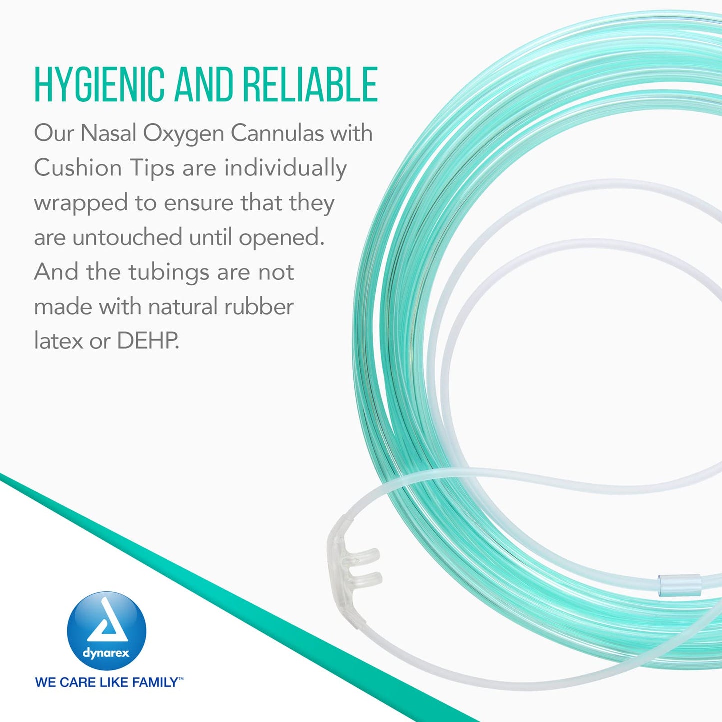 Dynarex Nasal Cannulas for Oxygen Therapy- 7' Crush Resistant Oxygen Supply Tubing for Newborn and Pediatrics - Soft Cushion Tip Standard Connector - 50 Per Case