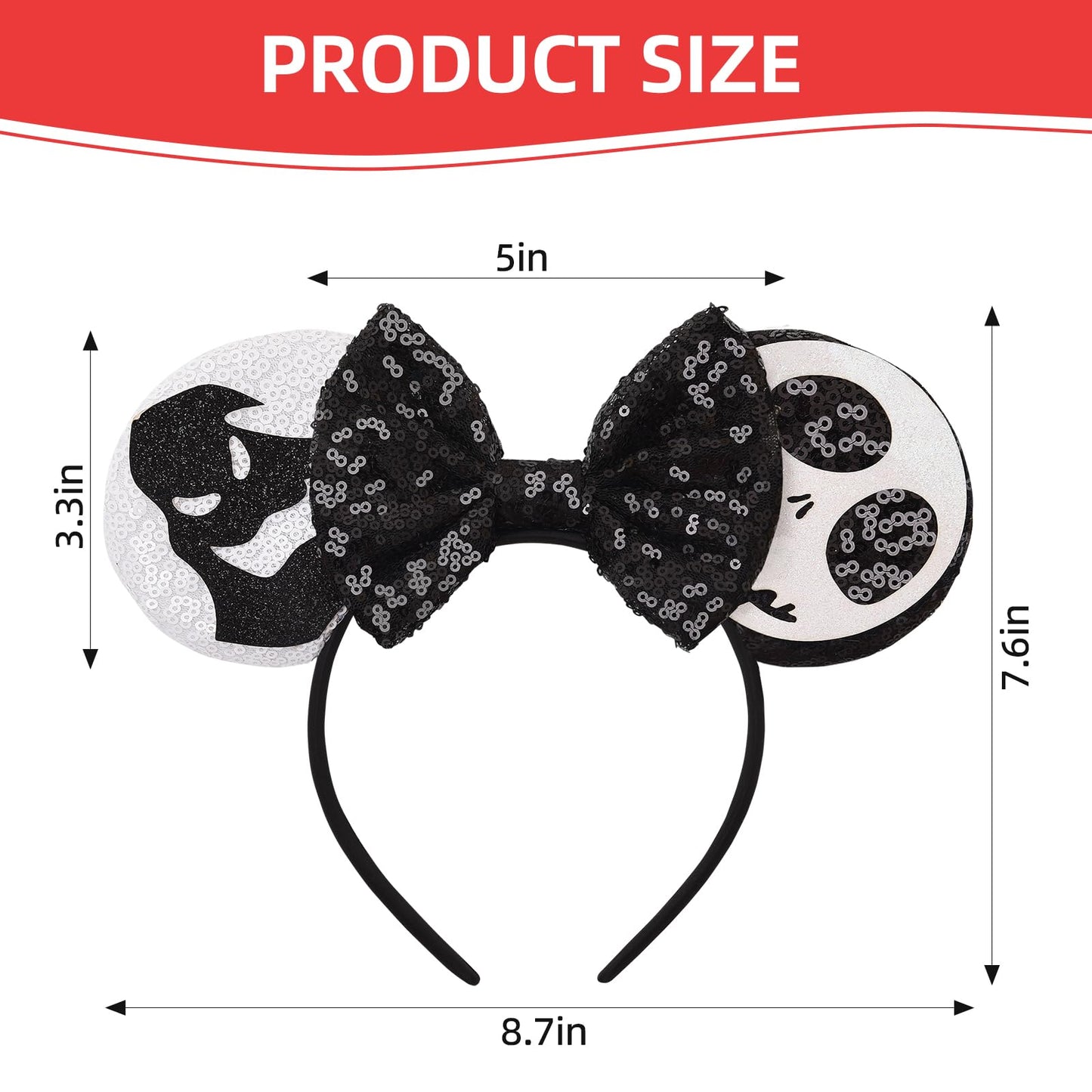 Eisyaa Mouse Ears Bow Headbands, Sequin Halloween Minnie Ears Headband,Halloween Mickey ears Hair Accessories (Jack-Ghost, Mediu