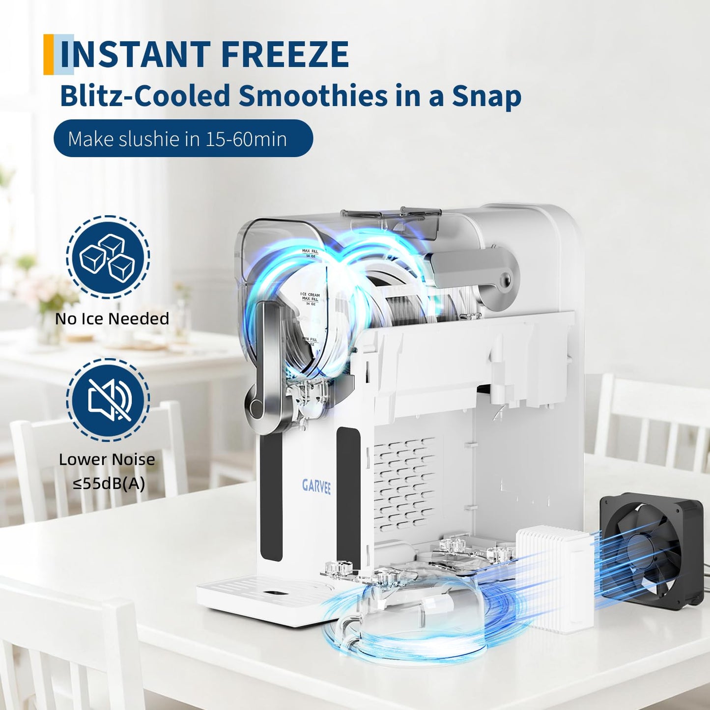 Garvee Slushie Machine for Home - 70 oz Ice-Free Frozen Drink Maker, Self-Cleaning Function with 6 Preset Programs for Margaritas, Frappés, Milkshakes, White
