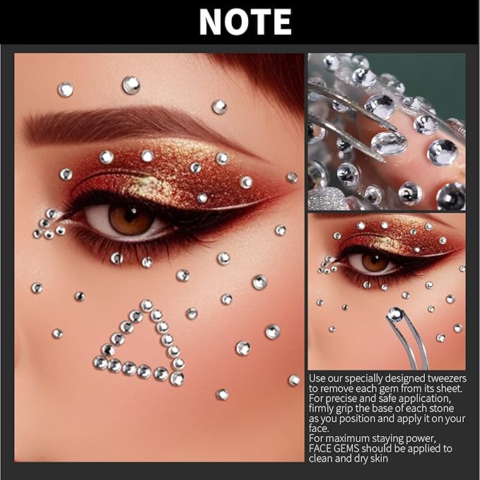 Teenitor Face Gems Self Adhesive Face Gems and Pearls for Makeup, Festival Jewels for Halloween Rave Accessories Hair Gems, Rhinestone Stickers for Face, Eye, Makeup, Body