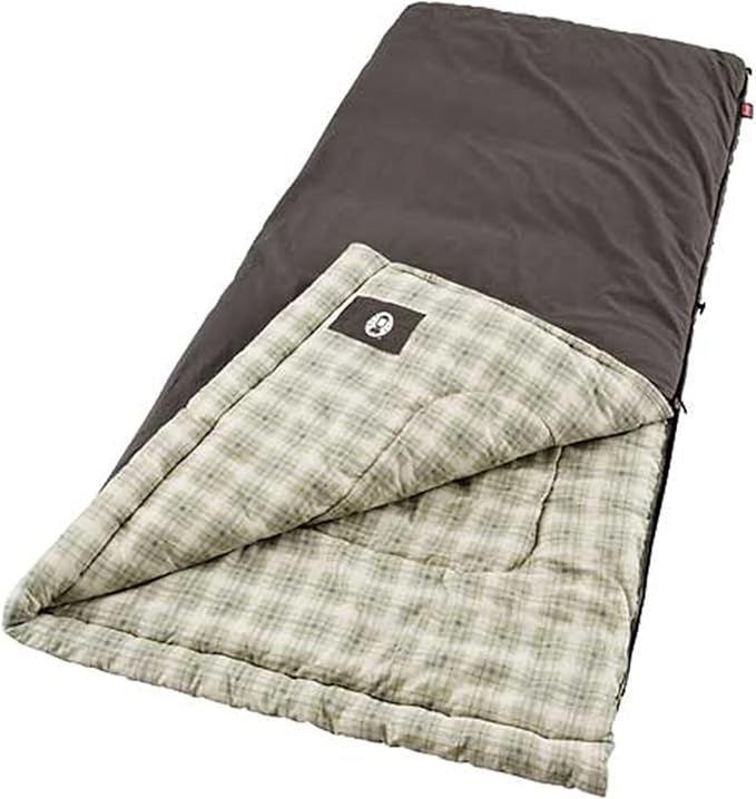 Coleman Heritage Big & Tall 10°F Flannel Sleeping Bag, XL Sleeping Bag Fits Adults up to 6ft 7in Tall, Machine Washable, G...