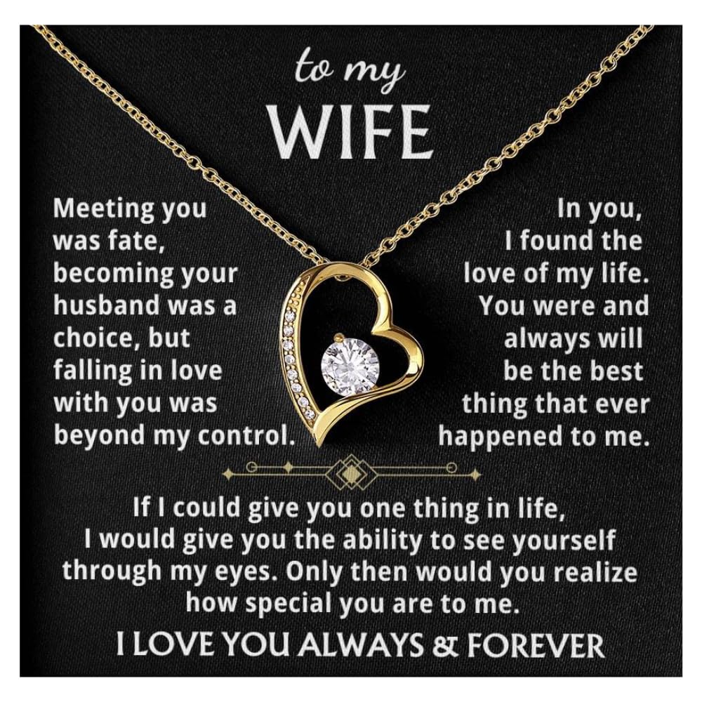 Momavo Jewelry To My Wife - the best thing that ever happened to me ,Forever Love Necklace , Gift For Wife, Gift for her ,Gifts For Wife Romantic, Christmas Birthday Gift, Valentine Gift (Luxury Box w/ LED LIGHT, 14k Yellow Gold Finish)