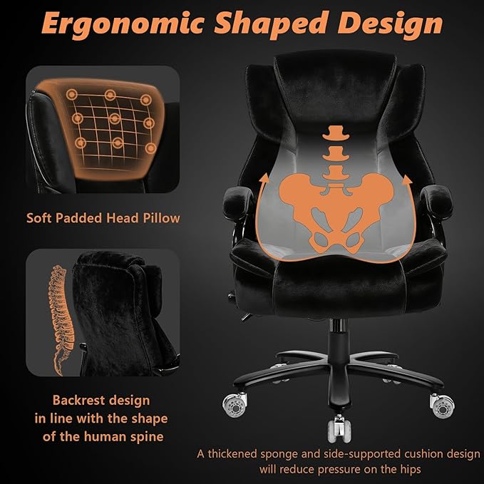 Indulgear 500lbs Fabric Big and Tall Office Chair,500lbs Heavy Duty Office Chair for Heavy People, High Back Executive Computer Chair with Adjustable Lumbar Support, Dual Rubber Wheel