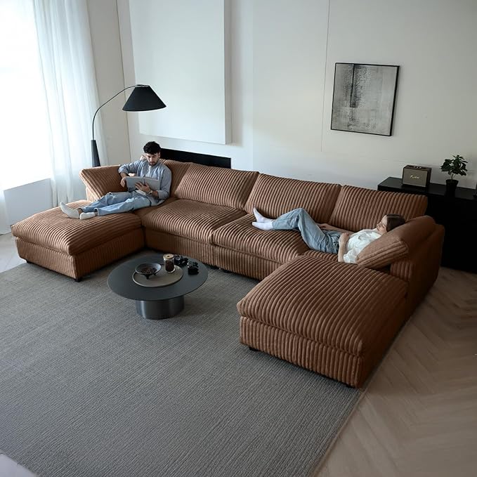 WJShome Cloud Couch Modular Sectional Sofa,157" Oversized U Shaped Couch with Ottoman,6 Seater Convertible Sofa,Comfy Plush Couches for Living Room,Covers Washable&Replaceable (Brown)