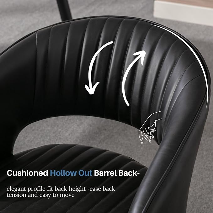 Faux Leather Dining Chairs Gold Legs, Modern Black PU Leather Dining Room Chairs with Arms Set of 4 Upholstered Accent Chair Armchair with Barrel Back for Kitchen Living Room