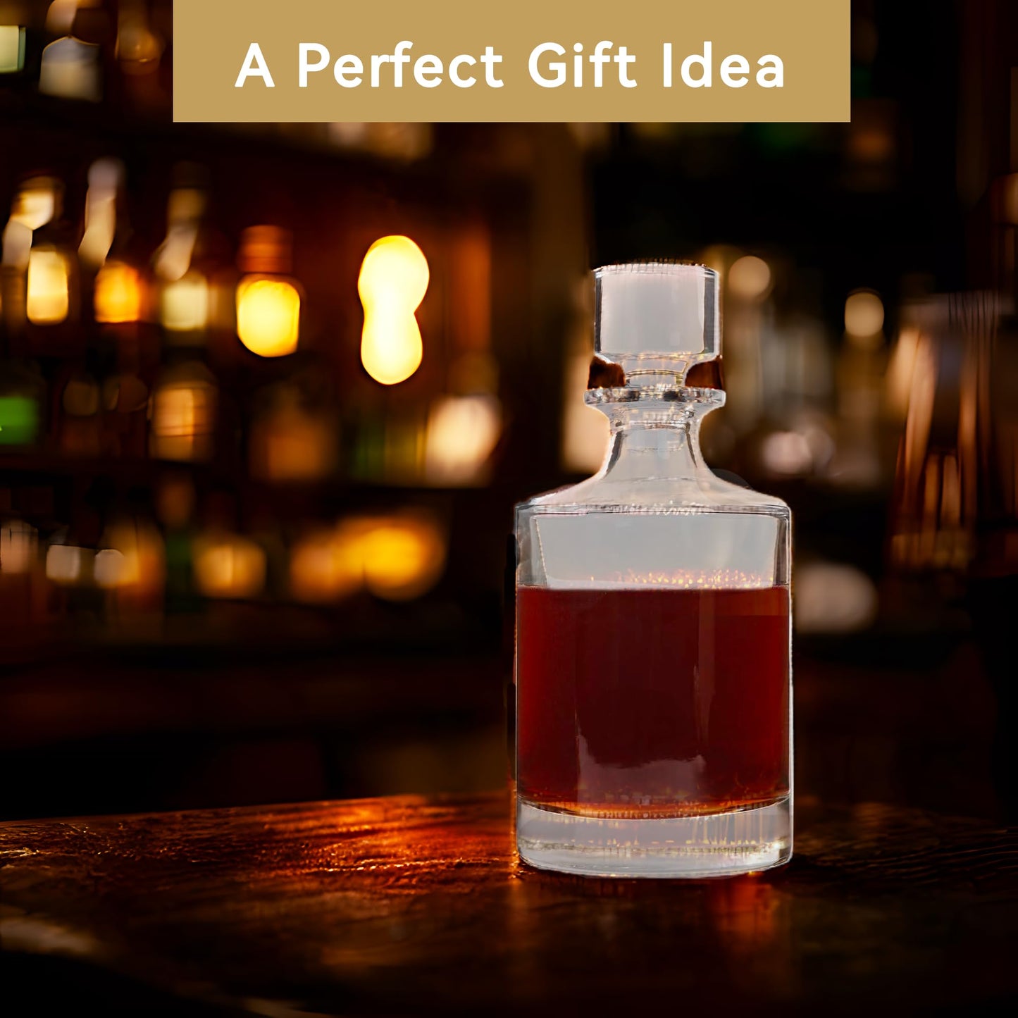 Lily's Home Glass Decanter for Whiskey, Bourbon, Brandy, Wine or Any Other Liquor or Beverage. With a Glass Stopper. Round, Stylish and Functional Piece (26 Ounces) Clear