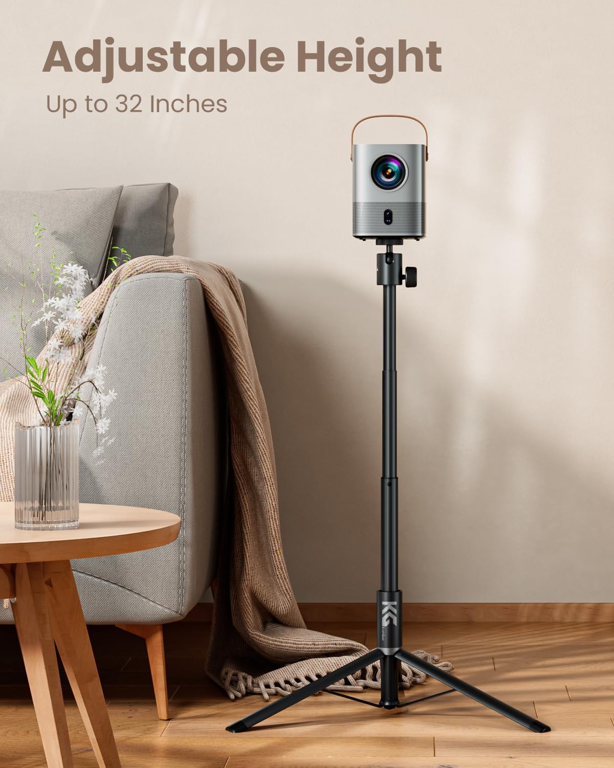KraftGeek Portable Projector Stand for Outside, 32" Adjustable Projector Stand Tripod for Home & Outdoor Movie Night, with 1/4" Screw Adapter, 360 ° Rotation Ball Head