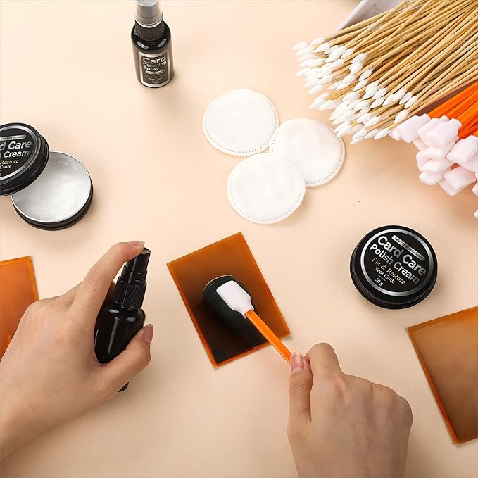 Nuanchu 607 Pcs Card Cleaning Kit Trading Card Repair Kit Includes Cleaning Spray Polishing Paste Cotton Swab Cotton Disc and Microfiber Cloth with Instruction for Scratch Surface Care Tool Accessory