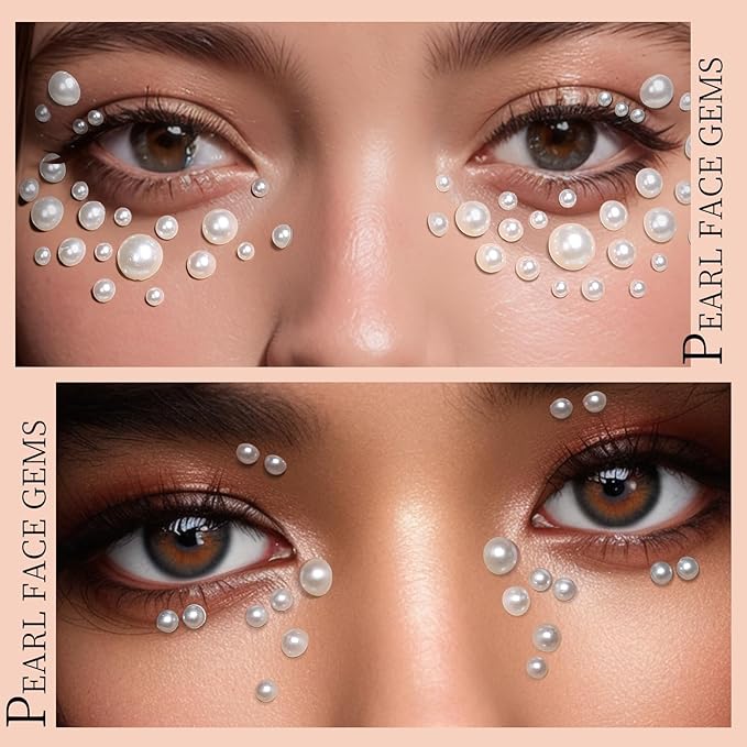 Teenitor Face Gems Hair Pearls Rhinestones for Makeup Festival Face Jewels Hair Jewels, 1300PCS Self-Adhesive Rhinestones and Gems for Face, Hair, Body, Eye