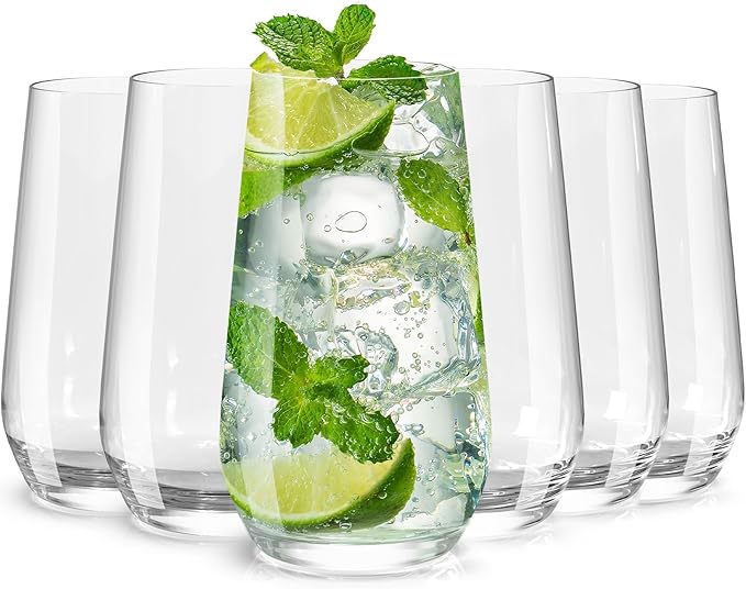 Wlasss Drinking Glasses Set of 6, 16.4 oz Crystal Water Glasses,Tall Glass Cups,Highball Glass for Cocktail,Juice,Mojito,I...