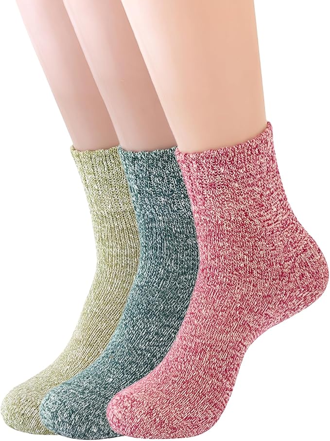 3Pcs Thermal Knit Boot Socks for Women- Soft Fuzzy Crew Socks for Winter, Warm Wool-Like Blend, Cozy Fall & Cold Weather E...